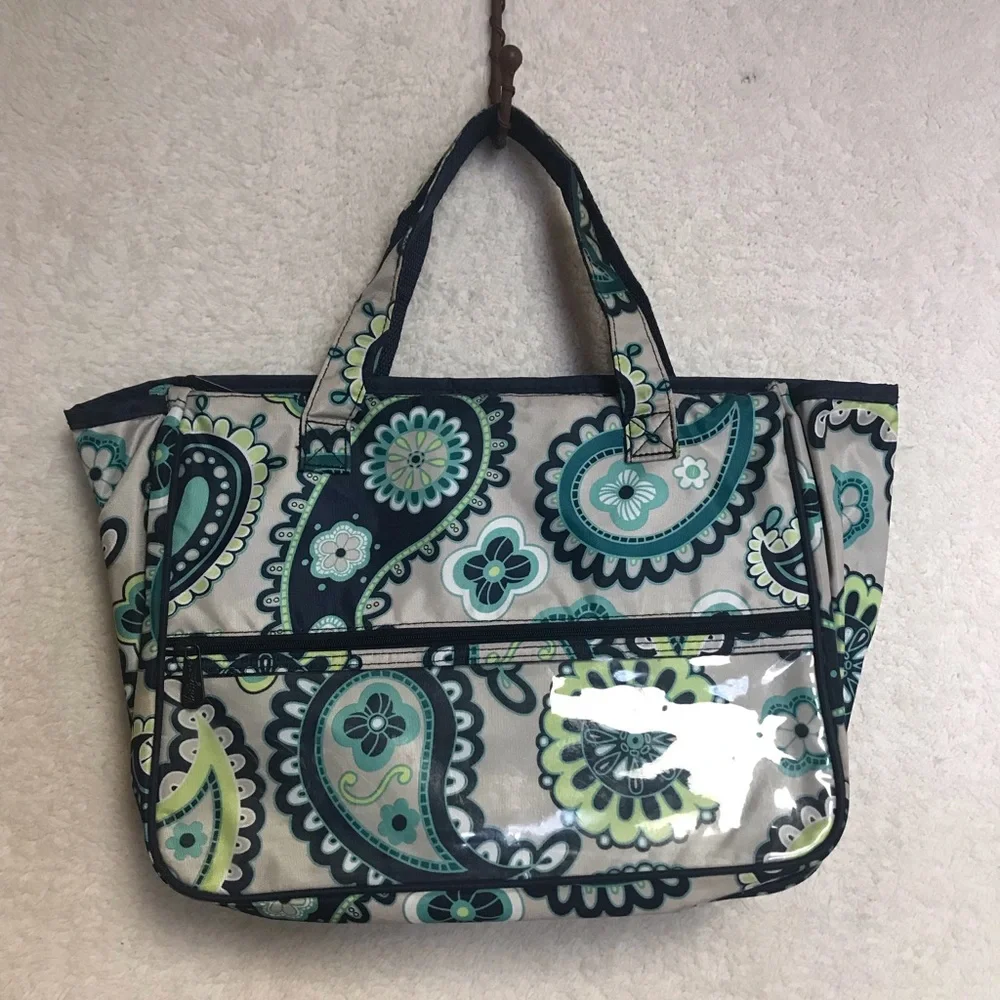 thirty-one Paisley Tote in Teal, Navy & Cream